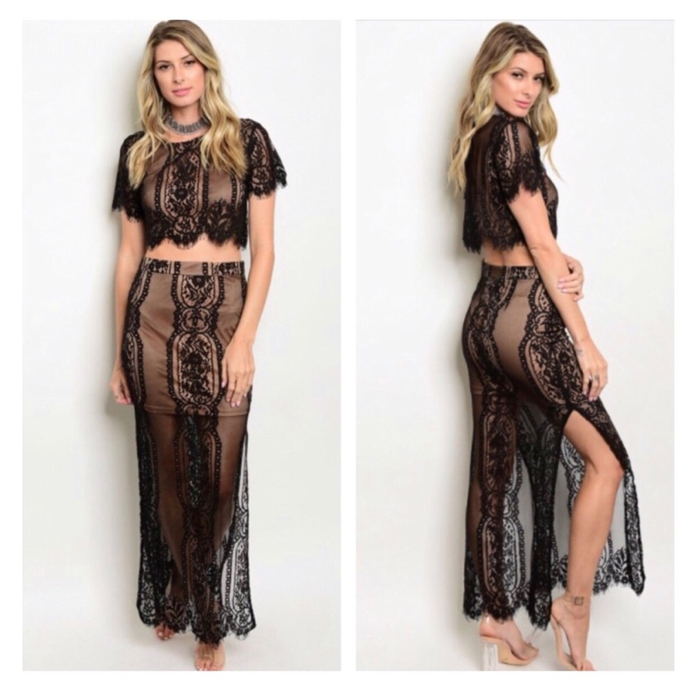 Sexy lace crop top high waist dress